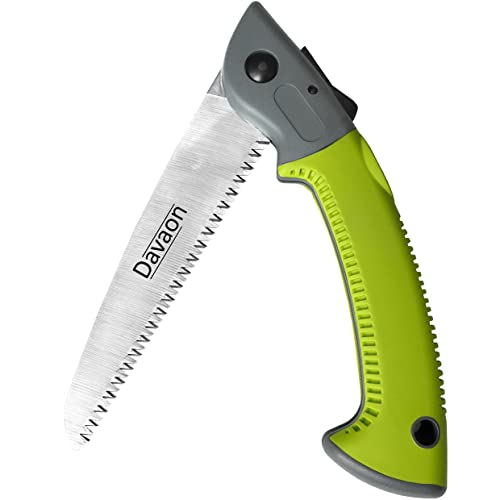 Davaon Pro Folding Pruning Saw – Premium Folding Hand Saw For Bushcraft, Wood Cutting, Camping, Tree Pruning, Trimming, Soft Grip Foldable Handle, Green/Grey, Folding Saw, Wood Saw, Hand Saw For Trees