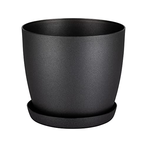 Home Garden Ornaments Flower Pots,6 Colours,3 Sizes, Mat Plastic Plant Pots Planter + Saucer Tray (14 Cm, Black Graphite Mat)