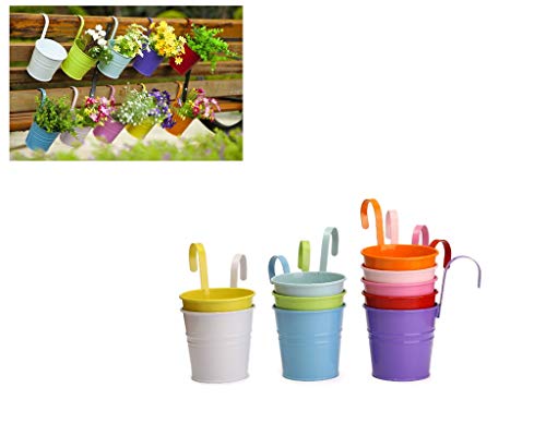 Dipamkar Set Of 10 Metal Hanging Plant/Flower Pots Planters With Drainage Hole For Balcony Fence