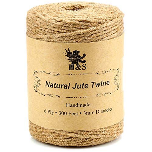 H&S Jute Twine String 600 Feet 6ply 3mm Thick Strong Natural Jute Rope Roll Stronger Than 3ply For Floristry Garden Gifts