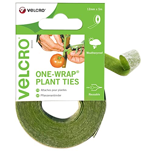 VELCRO Brand ONE-WRAP Plant Ties Tape, 12mm X 5m, Green – Reusable, Plant-Friendly Secure Solution For Tree Ties Straps, Plant Clips For Climbing Plants & More – High Quality Garden Wire Alternative